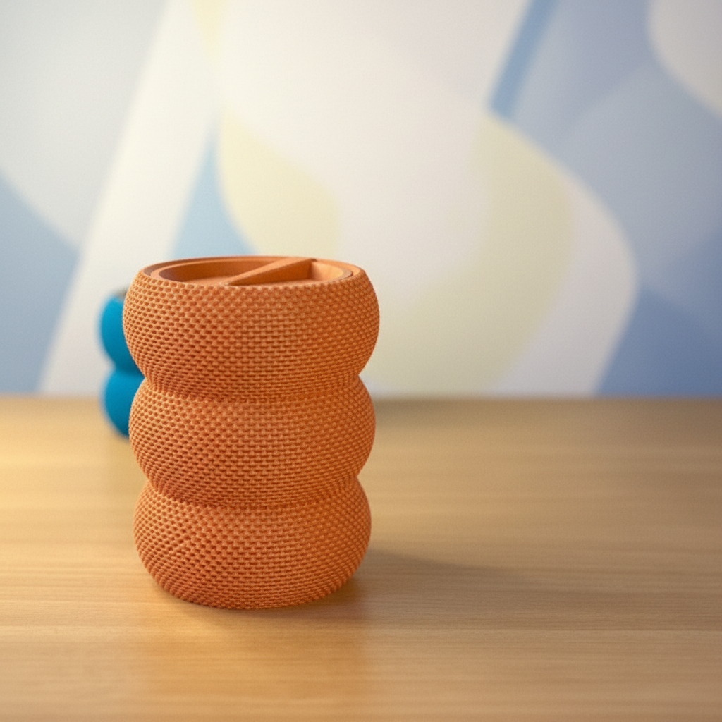 Textured Bubble Storage Canister | Modern Screw-Top Organizer Jar | Orange & Gray