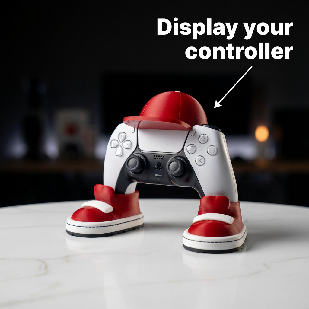 Gaming controller displayed on a red and white shoe stand with text 'Display your controller'.
