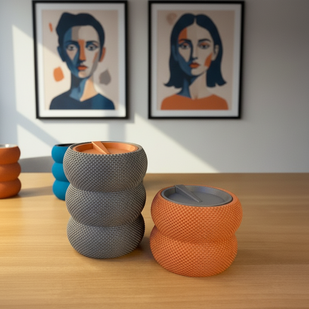 Textured Bubble Storage Canister | Modern Screw-Top Organizer Jar | Orange & Gray