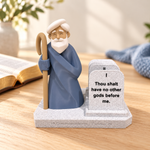 Ten Commandments Moses Figurine | 10 Commandments Display with Swappable Tablets | Bible Characters Decor