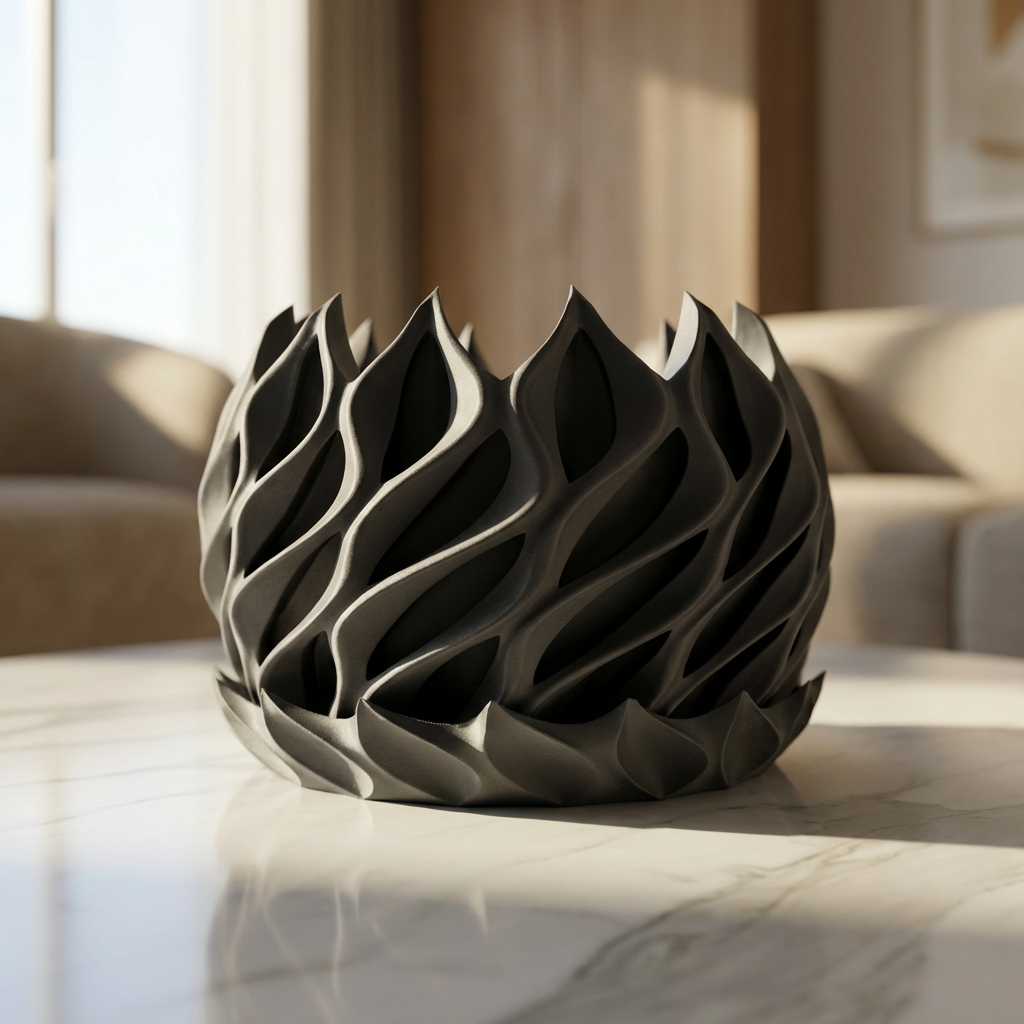 Twisted Wave Planter with Drip Tray | Modern Geometric Pot in Matte Black (5.8")