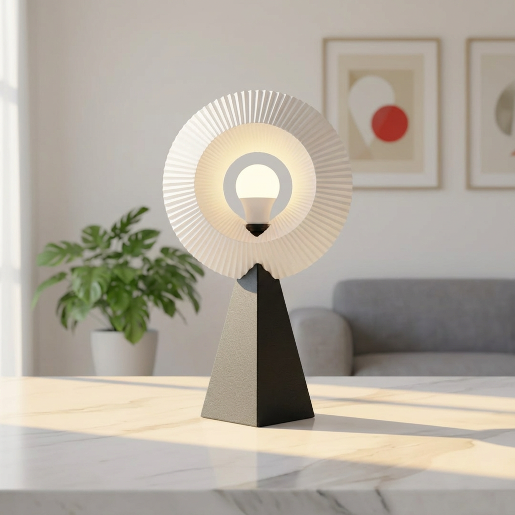 Halo N1 Table Lamp | Modern Geometric Art Deco Light | RGB LED & Premium Cord Kit (16")