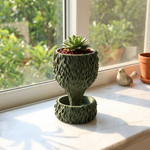 Green Sea Falcon Self-Watering Planter with a succulent on a sunlit windowsill