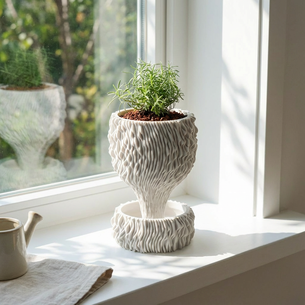 small decorative plant pots Sea Falcon Self-Watering Planter | Modern Organic Wave Texture | 7" Hydroponic Pot for Indoor Plants