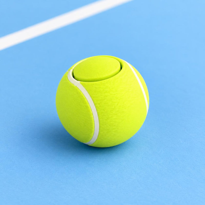 Neon yellow-green tennis ball clicker with a circular top button