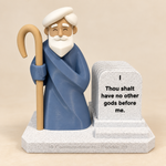 Complete Moses figure, staff, tablet rack and speckled display base