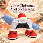 Santa controller stand ad reading 'A little Christmas. A lot of character. For the gamer on your list.': a controller in red Santa boots with a Santa hat, christmas gamer gift. Controller not included.