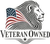 Veteran Owned lion and American flag